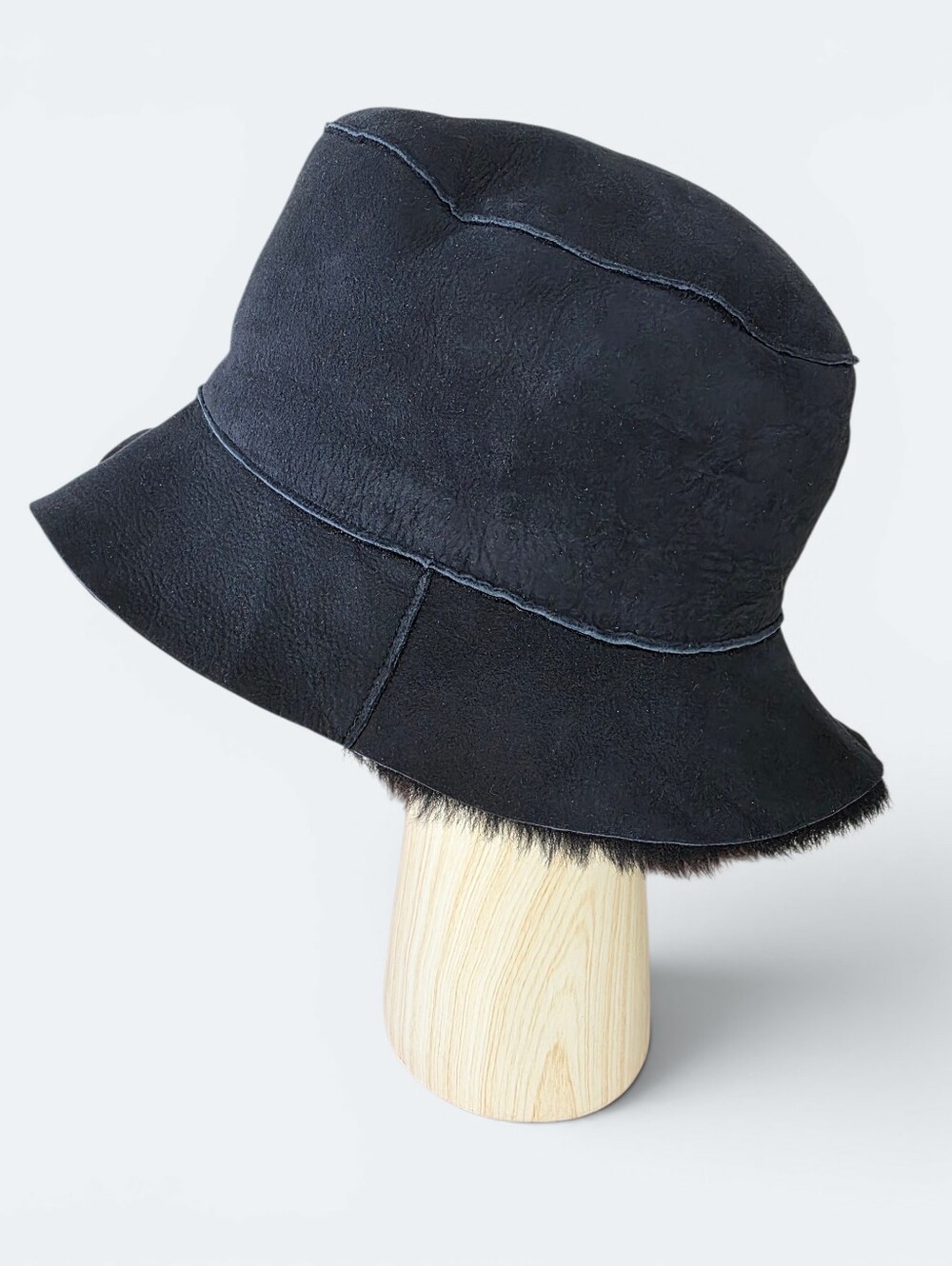 Owen Barry Luxury Black Real Sheepskin Shearling Bucket Hat Made in UK